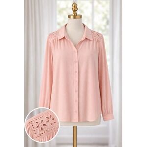 Torrid Button Up Shirt Size 2 2x Pink Long Sleeve Shoulder Cutout Office Blouse